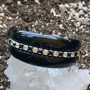 Vintage Black Bakelite Rhinestone Clamper Bracelet